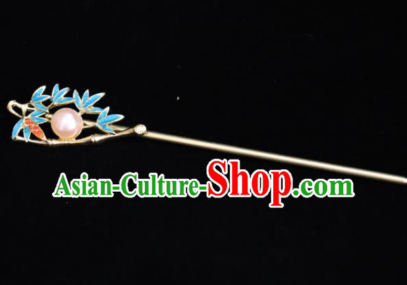 China Ancient Palace Woman Hairpin Handmade Hair Accessories Traditional Qing Dynasty Court Bamboo Leaf Hair Stick