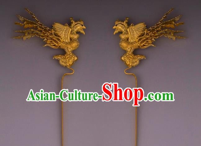 China Traditional Ming Dynasty Court Queen Hair Stick Handmade Hair Accessories Ancient Empress Golden Phoenix Hairpin