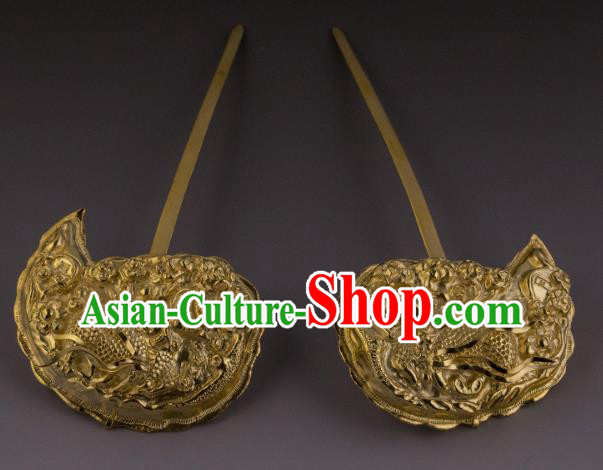 China Ancient Court Golden Kylin Hairpin Handmade Hair Accessories Traditional Ming Dynasty Empress Hair Stick