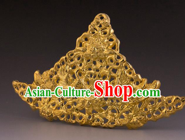 China Ancient Empress Golden Hair Crown Handmade Hair Accessories Traditional Tang Dynasty Hairpin
