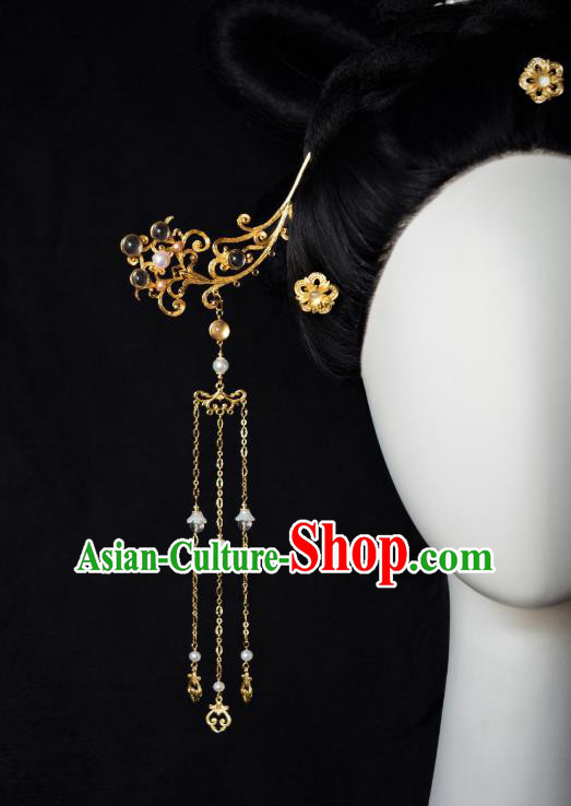 China Traditional Tang Dynasty Court Lady Hair Accessories Ancient Princess Hairpin Tassel Step Shake