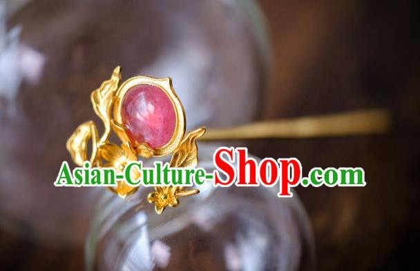 China Traditional Ming Dynasty Hair Accessories Ancient Empress Tourmaline Peach Hairpin Hair Crown