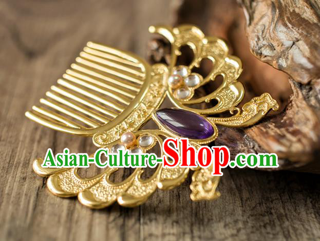 China Ancient Empress Hairpin Amethyst Hair Comb Traditional Tang Dynasty Hair Accessories