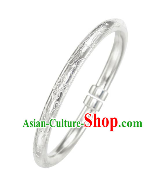 China Tang Dynasty Empress Jewelry Accessories Ancient Court Woman Carving Silver Bracelet
