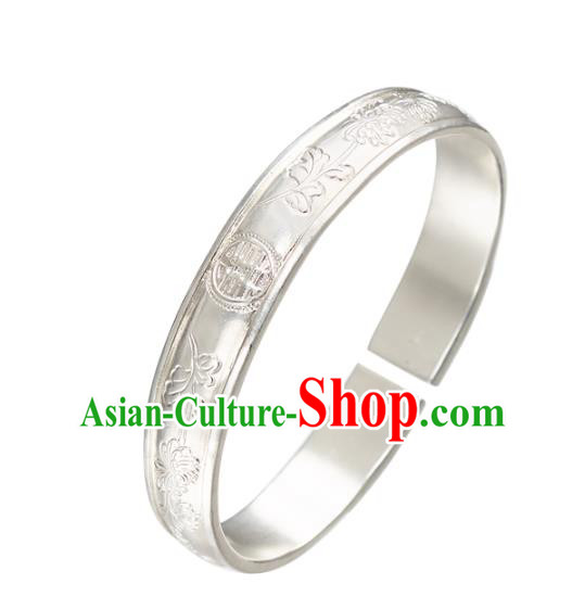 China Handmade Carving Silver Jewelry Accessories Wedding Bracelet