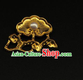 China Ancient Ming Dynasty Carving Golden Hairpin Handmade Hair Accessories Traditional Hanfu Hair Stick