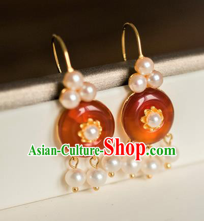 China Traditional Qing Dynasty Agate Earrings Ancient Imperial Concubine Ear Jewelry