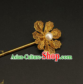 China Handmade Hair Accessories Ancient Ming Dynasty Empress Hairpin Traditional Gilding Hair Stick