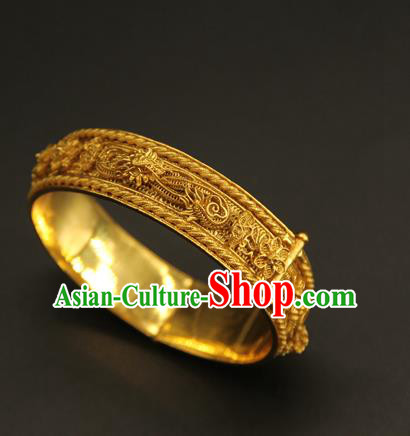China Handmade Ming Dynasty Jewelry Accessorie Ancient Filigree Dragon Golden Bracelet