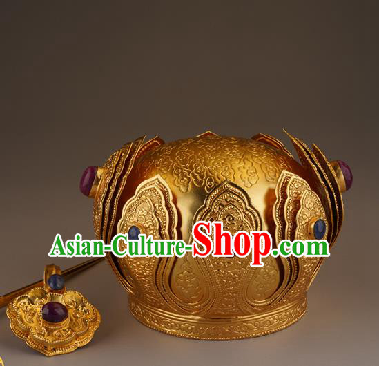 China Handmade Ming Dynasty Emperor Jewelry Accessorie Ancient Royal King Hairdo Crown