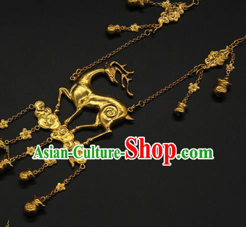China Handmade Ming Dynasty Princess Golden Necklet Ancient Palace Lady Necklace Jewelry