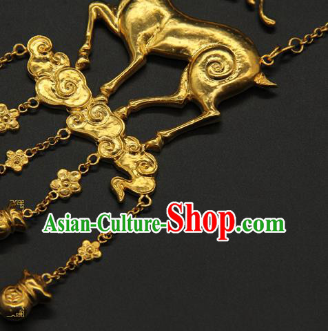 China Handmade Ming Dynasty Princess Golden Necklet Ancient Palace Lady Necklace Jewelry