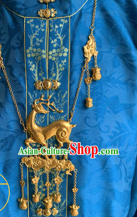 China Handmade Ming Dynasty Princess Golden Necklet Ancient Palace Lady Necklace Jewelry