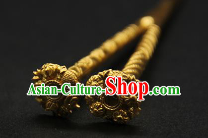 China Ancient Song Dynasty Golden Hair Stick Court Hair Accessories Traditional Handmade Hairpin