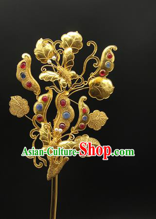 China Handmade Pearls Hairpin Traditional Qing Dynasty Golden Hair Stick Ancient Court Empress Gems Hair Accessories