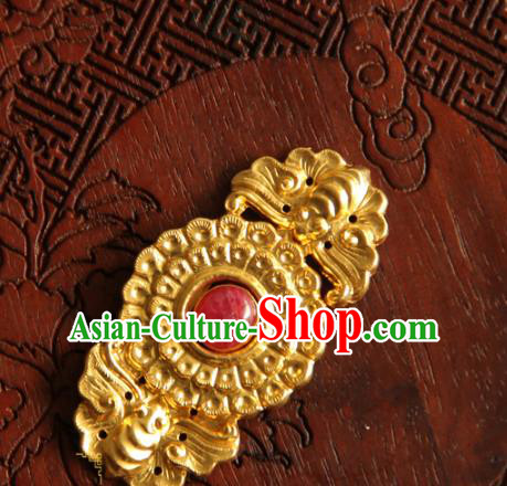 China Handmade Ancient Empress Costume Golden Buckle Ming Dynasty Gem Button