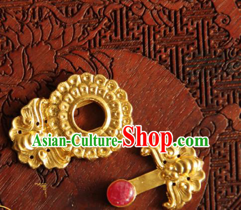 China Handmade Ancient Empress Costume Golden Buckle Ming Dynasty Gem Button