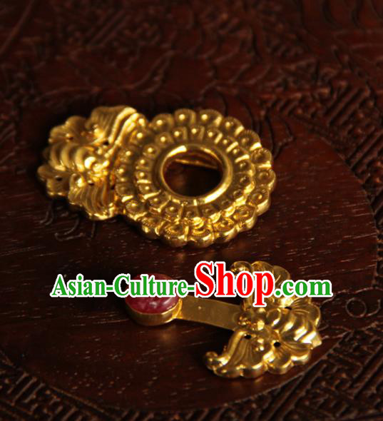 China Handmade Ancient Empress Costume Golden Buckle Ming Dynasty Gem Button