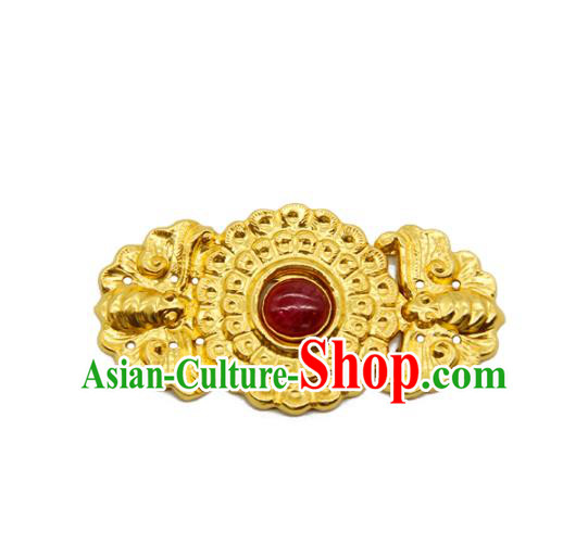 China Handmade Ancient Empress Costume Golden Buckle Ming Dynasty Gem Button