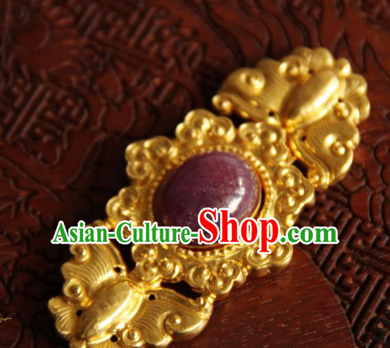 China Handmade Ancient Empress Costume Golden Buckle Ming Dynasty Gilding Butterfly Button
