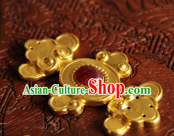 China Ancient Costume Golden Buckle Handmade Ming Dynasty Gilding Button Snap Fastener