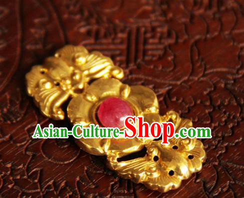 China Handmade Ming Dynasty Snap Fastener Gilding Button Ancient Costume Golden Buckle