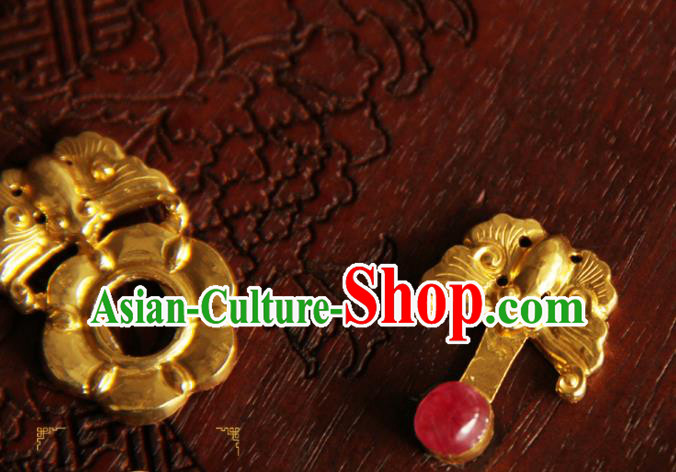 China Handmade Ming Dynasty Snap Fastener Gilding Button Ancient Costume Golden Buckle