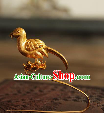 China Handmade Golden Bird Hair Stick Ancient Imperial Empress Hairpin Traditional Song Dynasty Palace Hair Accessories