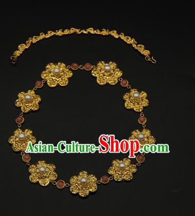 China Handmade Tang Dynasty Princess Golden Necklace Ancient Palace Lady Tourmaline Jewelry
