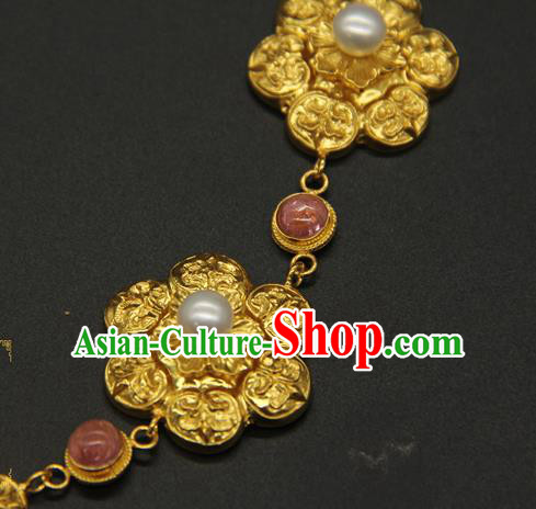 China Handmade Tang Dynasty Princess Golden Necklace Ancient Palace Lady Tourmaline Jewelry