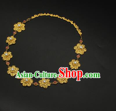 China Handmade Tang Dynasty Princess Golden Necklace Ancient Palace Lady Tourmaline Jewelry