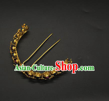 China Traditional Ming Dynasty Hair Accessories Ancient Court Empress Hairpin Handmade Gems Golden Hair Crown