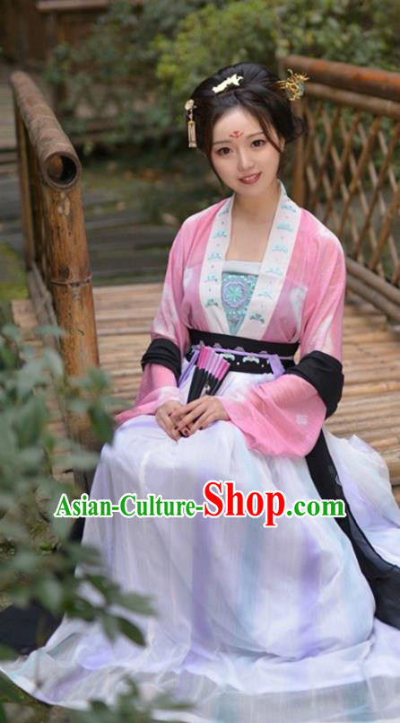 China Ancient Country Girl Historical Clothing Traditional Tang Dynasty Young Lady Hanfu Dress Garment