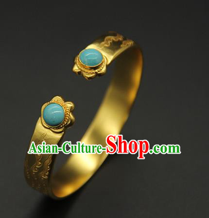China Handmade Tang Dynasty Princess Golden Bracelet Ancient Palace Lady Jewelry