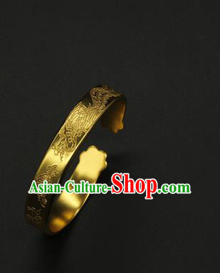 China Handmade Tang Dynasty Princess Golden Bracelet Ancient Palace Lady Jewelry