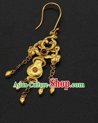 Handmade Chinese Traditional Ming Dynasty Empress Golden Earrings Ancient Hanfu Ear Jewelry Accessories