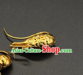 Handmade Chinese Traditional Song Dynasty Earrings Accessories Ancient Empress Golden Ear Jewelry