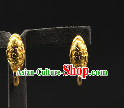 Handmade Chinese Traditional Song Dynasty Earrings Accessories Ancient Empress Golden Ear Jewelry