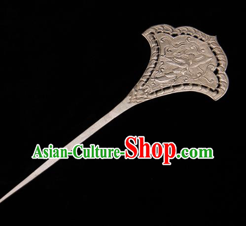 China Traditional Handmade Hair Accessories Ancient Imperial Consort Carving Phoenix Hair Stick Tang Dynasty Silver Hairpin
