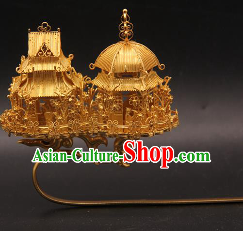 China Traditional Court Hair Accessories Handmade Ming Dynasty Wedding Hair Stick Ancient Queen Golden Hairpin