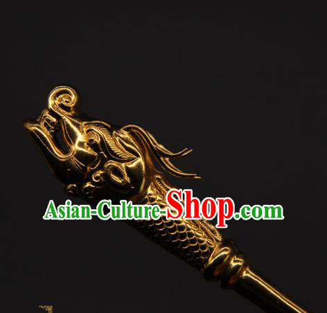 China Ancient Empress Golden Dragon Hair Stick Traditional Court Hair Accessories Handmade Song Dynasty Hairpin