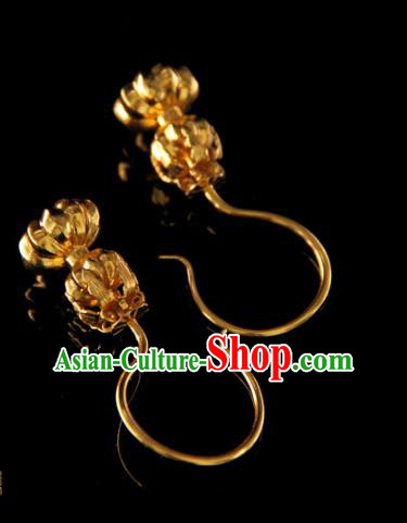 Handmade Chinese Ancient Ming Dynasty Golden Ear Accessories Traditional Court Earrings Jewelry