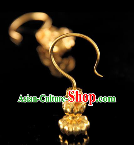 Handmade Chinese Ancient Ming Dynasty Golden Ear Accessories Traditional Court Earrings Jewelry