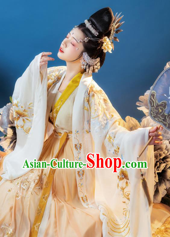 China Ancient Empress Embroidered Clothing Song Dynasty Court Queen Costumes Traditional Yellow Hanfu Dress