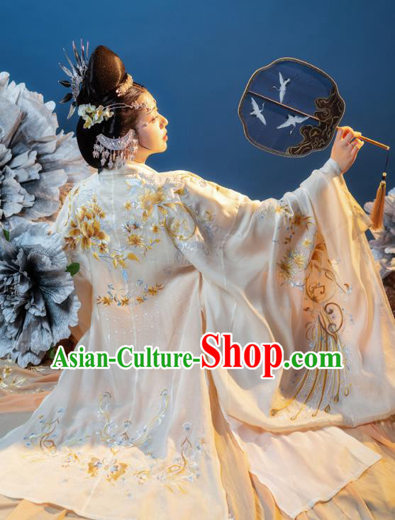 China Ancient Empress Embroidered Clothing Song Dynasty Court Queen Costumes Traditional Yellow Hanfu Dress