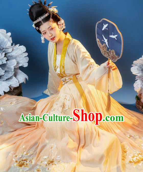 China Ancient Empress Embroidered Clothing Song Dynasty Court Queen Costumes Traditional Yellow Hanfu Dress