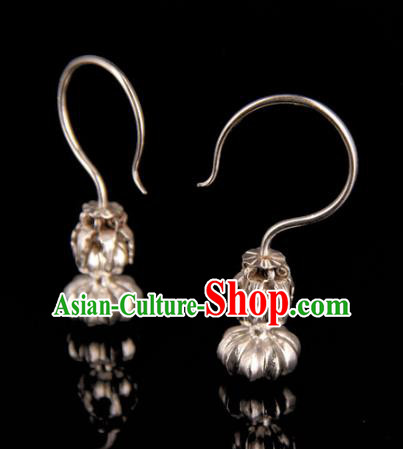 Handmade Chinese Ancient Qing Dynasty Ear Accessories Traditional Court Silver Earrings Jewelry