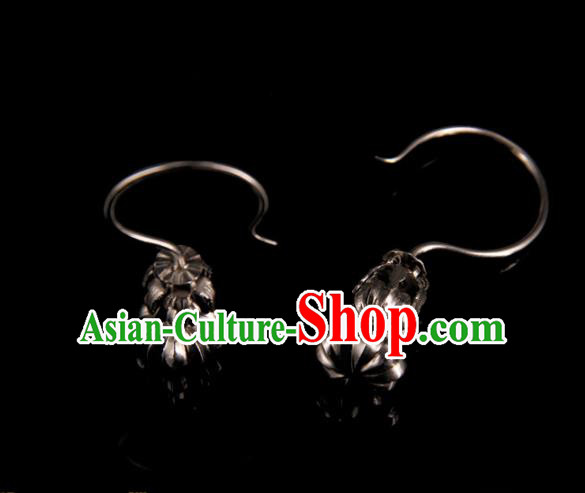 Handmade Chinese Ancient Qing Dynasty Ear Accessories Traditional Court Silver Earrings Jewelry