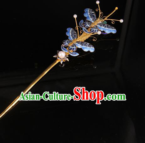 China Ancient Qing Dynasty Empress Hairpin Traditional Palace Headpiece Handmade Queen Cloisonne Butterfly Hair Stick