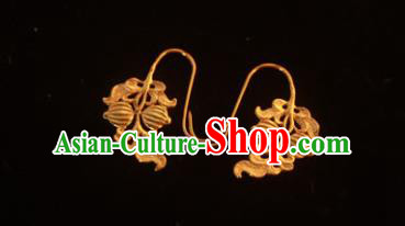 Handmade Traditional Court Empress Ear Jewelry Chinese Ancient Song Dynasty Golden Earrings Accessories